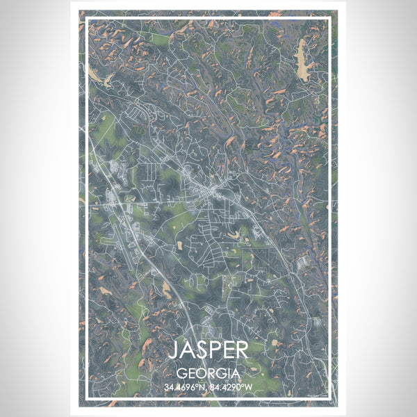 Jasper Georgia Map Print Portrait Orientation in Afternoon Style With Shaded Background