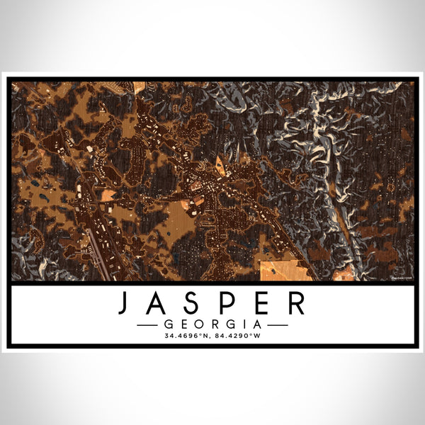 Jasper Georgia Map Print Landscape Orientation in Ember Style With Shaded Background