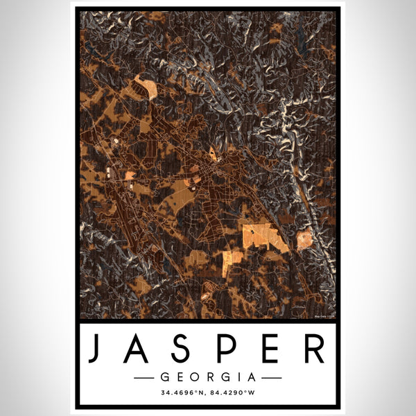 Jasper Georgia Map Print Portrait Orientation in Ember Style With Shaded Background