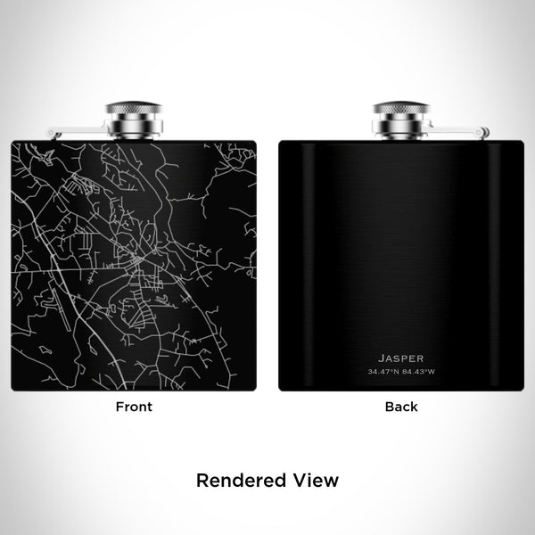 Rendered View of Jasper Georgia Map Engraving on 6oz Stainless Steel Flask in Black