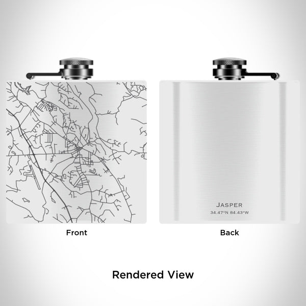 Rendered View of Jasper Georgia Map Engraving on 6oz Stainless Steel Flask in White