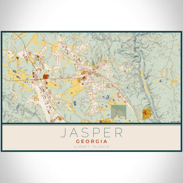 Jasper Georgia Map Print Landscape Orientation in Woodblock Style With Shaded Background