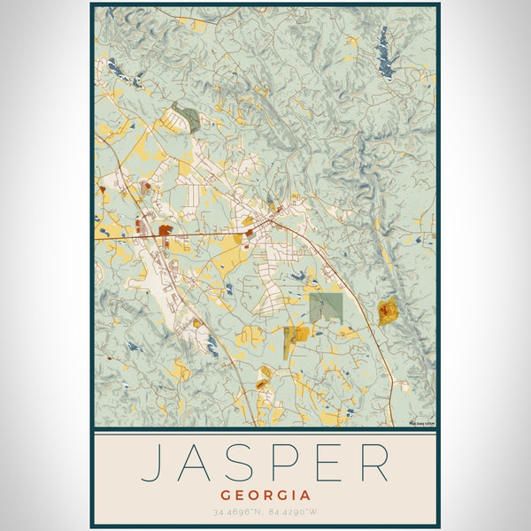 Jasper Georgia Map Print Portrait Orientation in Woodblock Style With Shaded Background