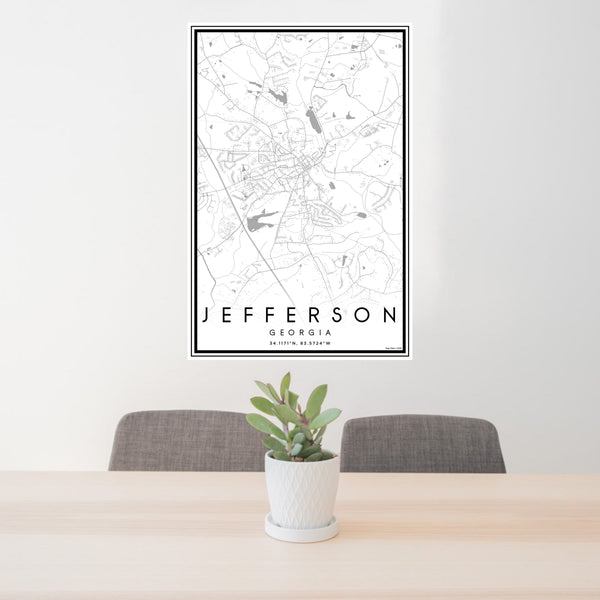 24x36 Jefferson Georgia Map Print Portrait Orientation in Classic Style Behind 2 Chairs Table and Potted Plant