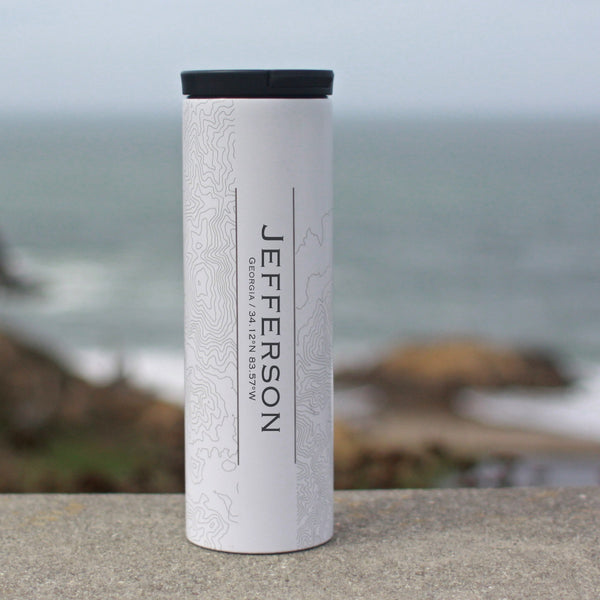 Jefferson Georgia Custom Engraved City Map Inscription Coordinates on 17oz Stainless Steel Insulated Tumbler in White