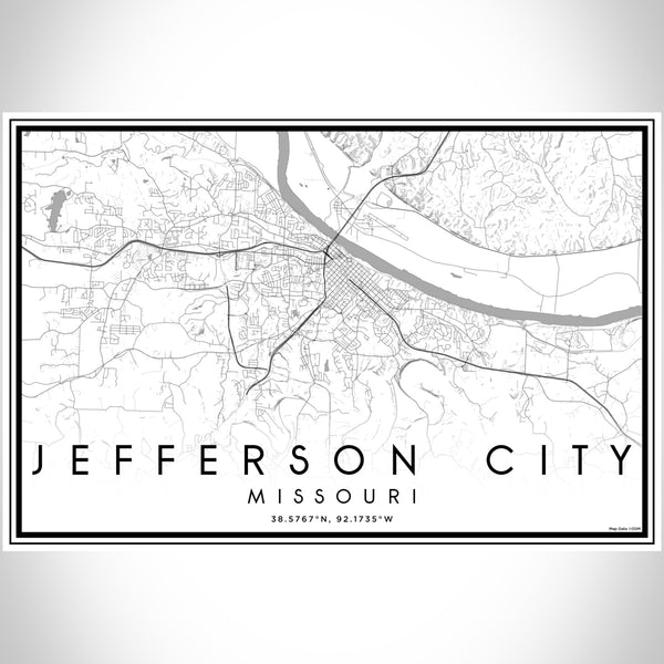 Jefferson City Missouri Map Print Landscape Orientation in Classic Style With Shaded Background