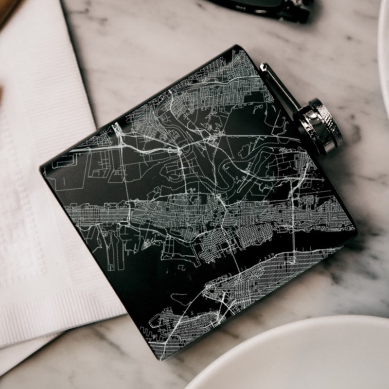 Jersey City - New Jersey Map Hip Flask in Matte Black