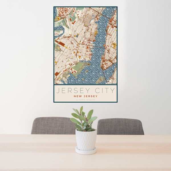 Jersey City - New Jersey Map Print in Woodblock
