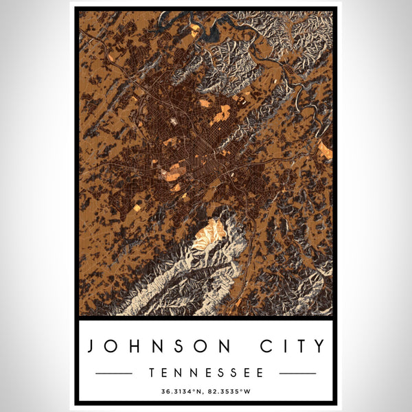 Johnson City - Tennessee Map Print in Ember