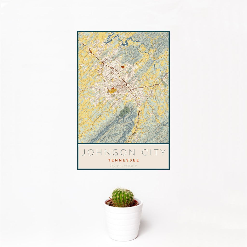 Johnson City - Tennessee Map Print in Woodblock