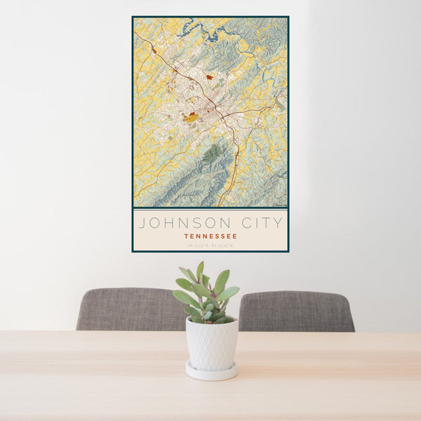 Johnson City - Tennessee Map Print in Woodblock