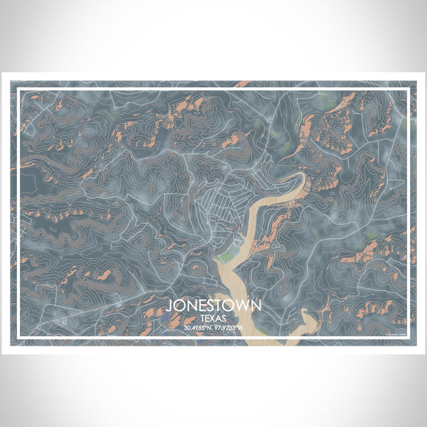 Jonestown Texas Map Print Landscape Orientation in Afternoon Style With Shaded Background