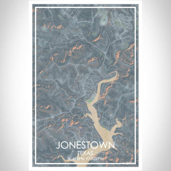 Jonestown Texas Map Print Portrait Orientation in Afternoon Style With Shaded Background