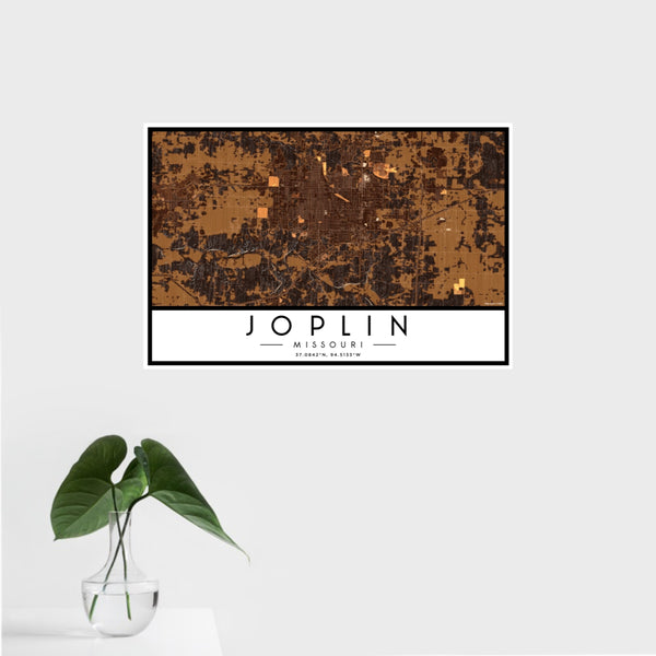 16x24 Joplin Missouri Map Print Landscape Orientation in Ember Style With Tropical Plant Leaves in Water