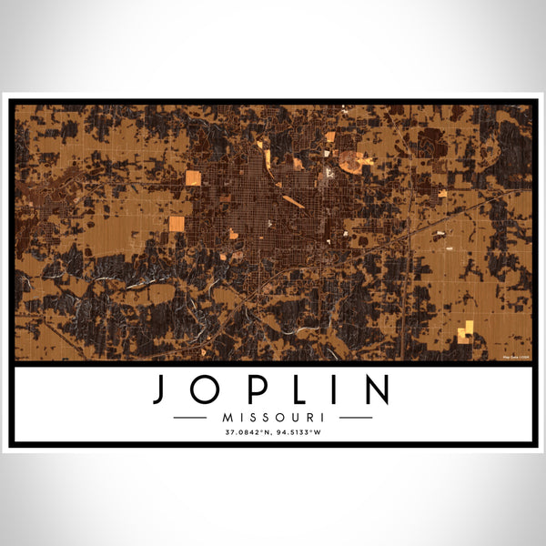 Joplin Missouri Map Print Landscape Orientation in Ember Style With Shaded Background