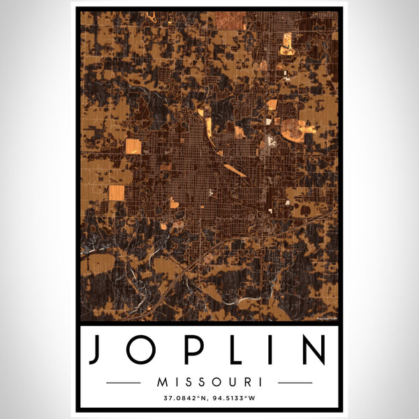 Joplin Missouri Map Print Portrait Orientation in Ember Style With Shaded Background