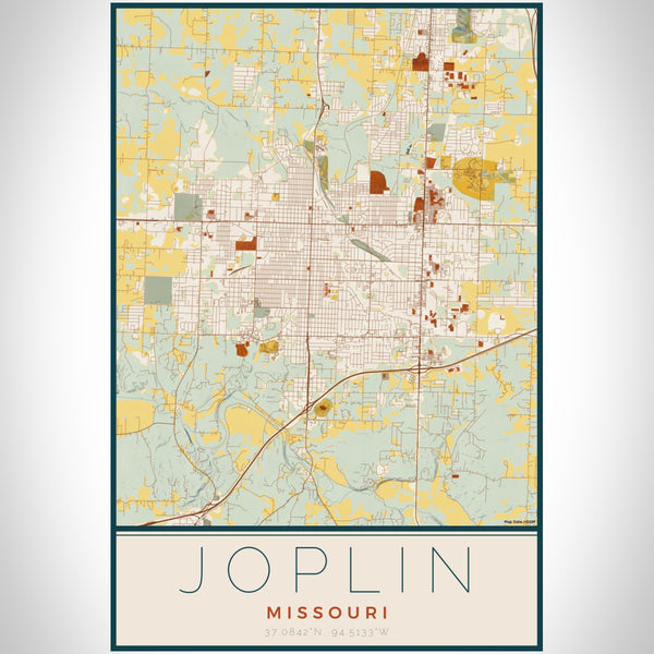 Joplin Missouri Map Print Portrait Orientation in Woodblock Style With Shaded Background