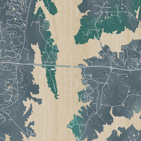 Jordan Lake North Carolina Map Print in Afternoon Style Zoomed In Close Up Showing Details