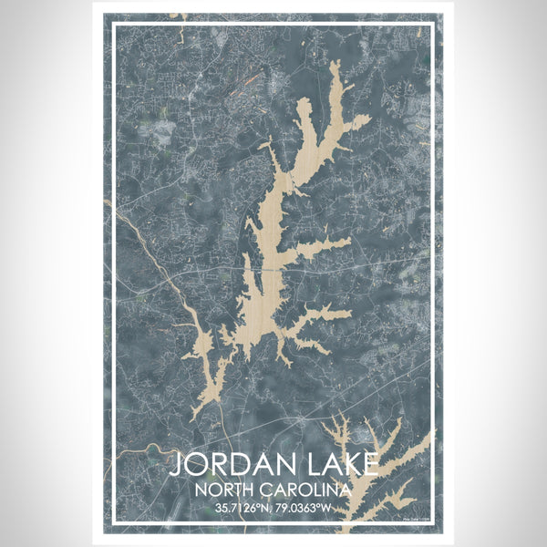 Jordan Lake North Carolina Map Print Portrait Orientation in Afternoon Style With Shaded Background