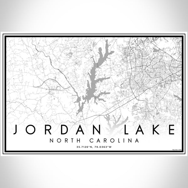 Jordan Lake North Carolina Map Print Landscape Orientation in Classic Style With Shaded Background