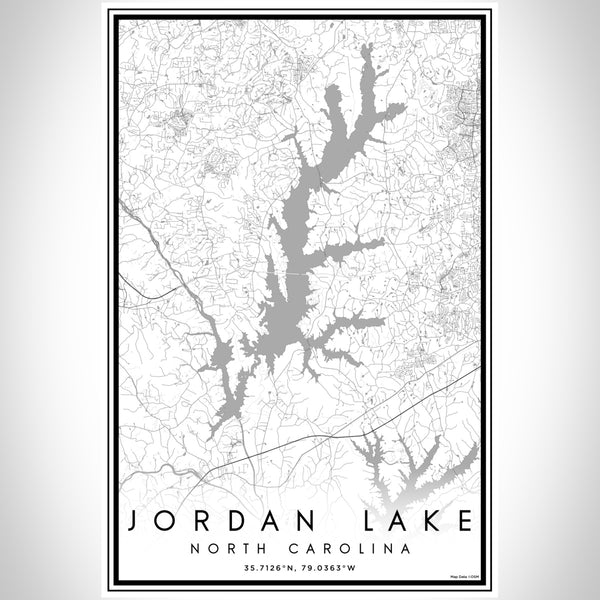Jordan Lake North Carolina Map Print Portrait Orientation in Classic Style With Shaded Background