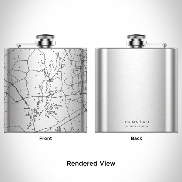Rendered View of Jordan Lake North Carolina Map Engraving on 6oz Stainless Steel Flask