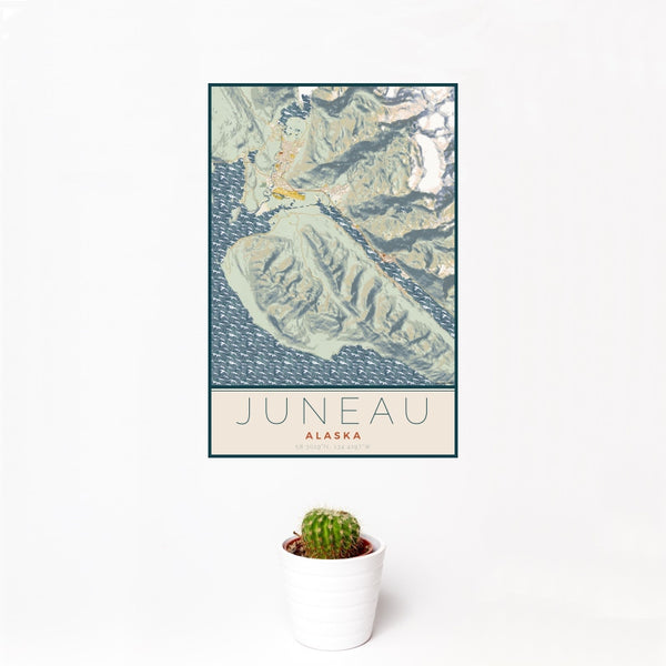 Juneau - Alaska Map Print in Woodblock