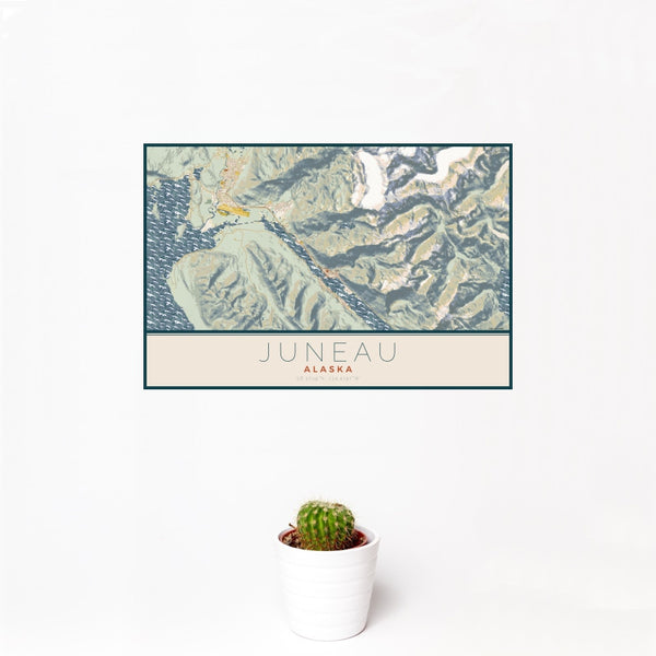 Juneau - Alaska Map Print in Woodblock