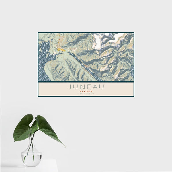 Juneau - Alaska Map Print in Woodblock