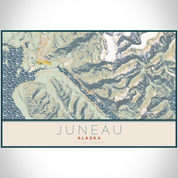 Juneau - Alaska Map Print in Woodblock