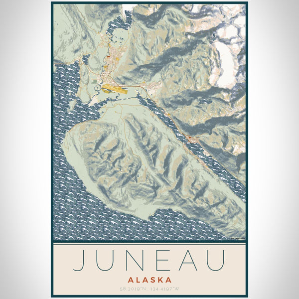 Juneau - Alaska Map Print in Woodblock