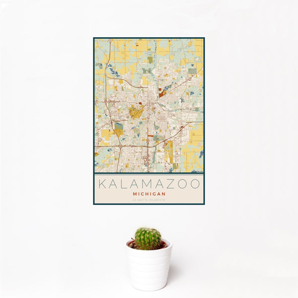 Kalamazoo - Michigan Map Print in Woodblock