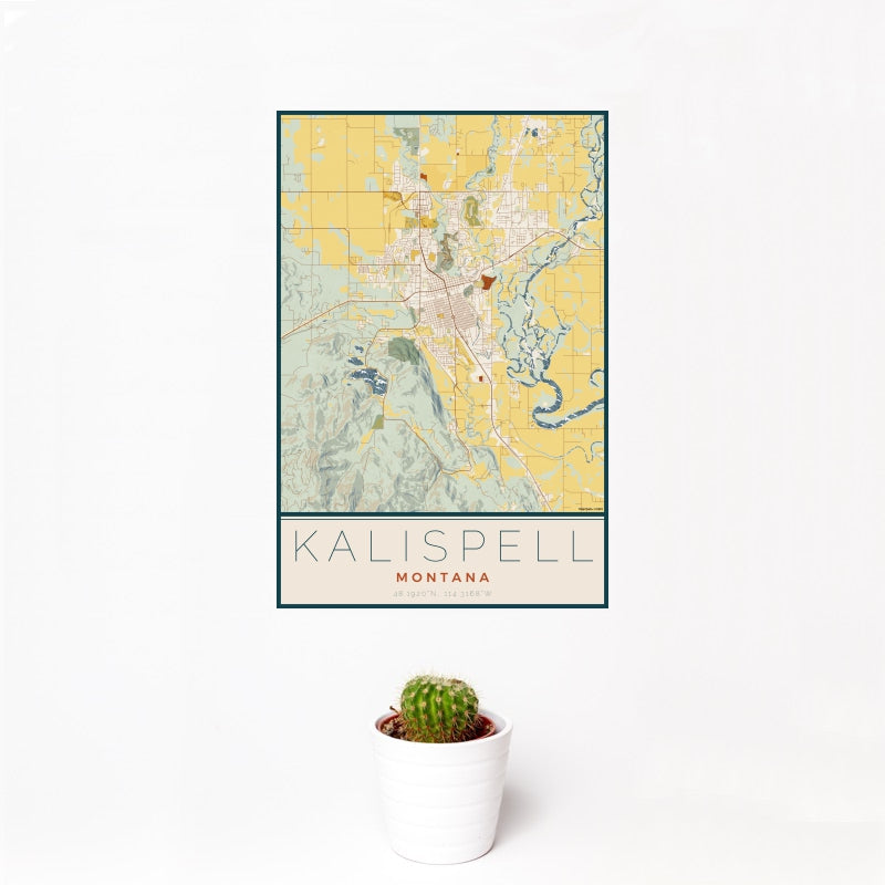 Kalispell - Montana Map Print in Woodblock