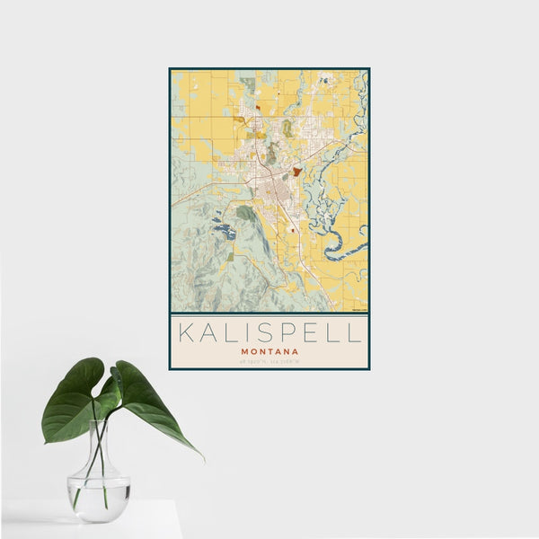 Kalispell - Montana Map Print in Woodblock