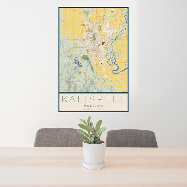 Kalispell - Montana Map Print in Woodblock