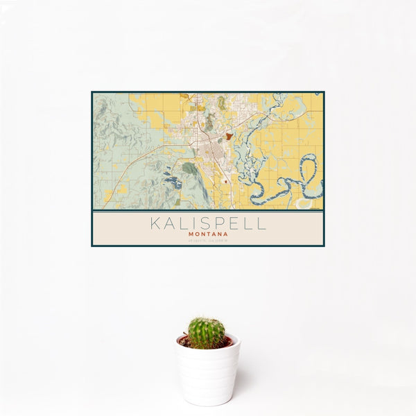 Kalispell - Montana Map Print in Woodblock