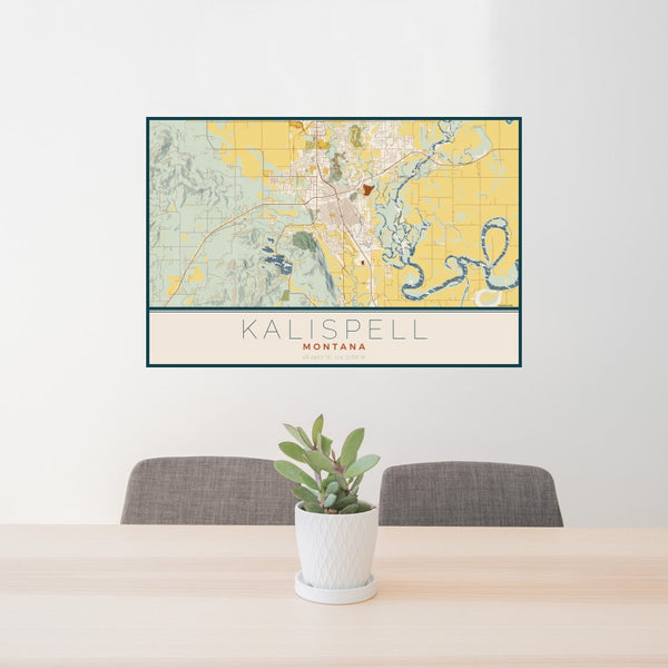 Kalispell - Montana Map Print in Woodblock