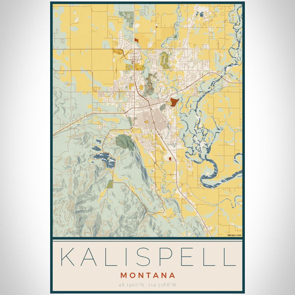 Kalispell - Montana Map Print in Woodblock
