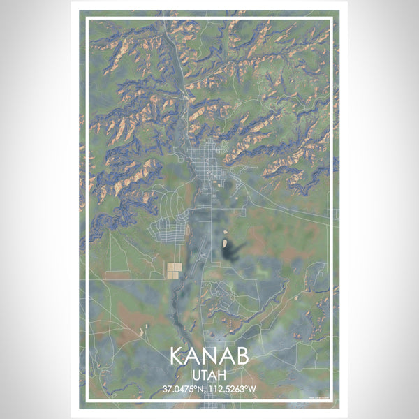 Kanab Utah Map Print Portrait Orientation in Afternoon Style With Shaded Background