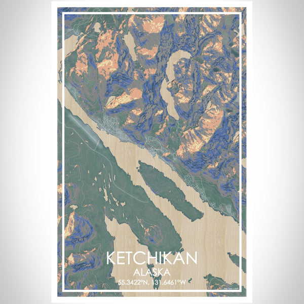 Ketchikan Alaska Map Print Portrait Orientation in Afternoon Style With Shaded Background