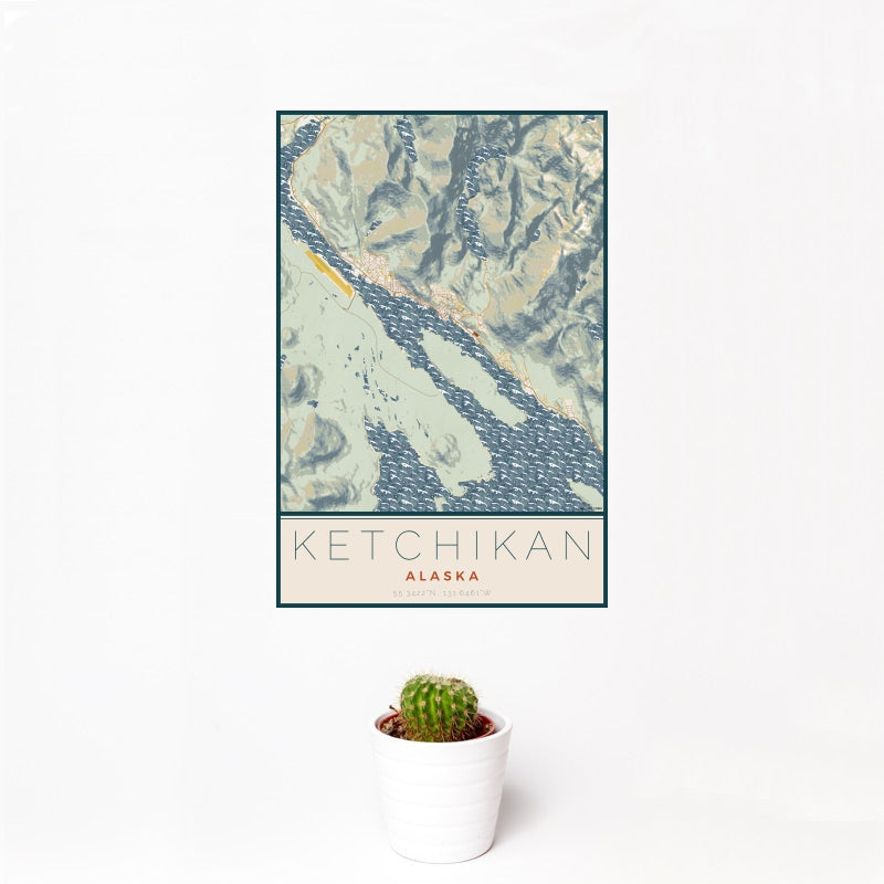 Ketchikan - Alaska Map Print in Woodblock
