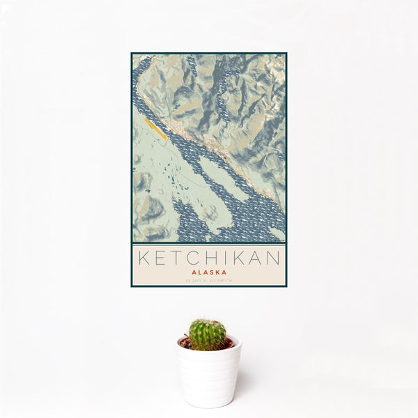 Ketchikan - Alaska Map Print in Woodblock