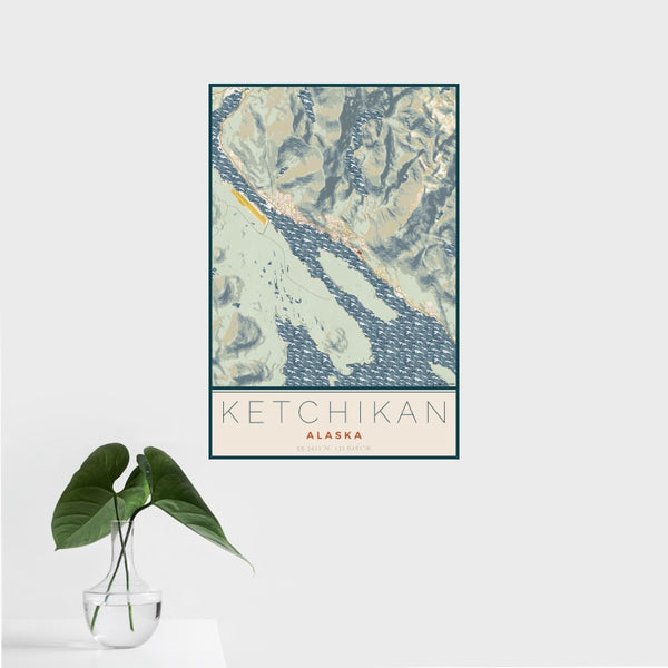 Ketchikan - Alaska Map Print in Woodblock