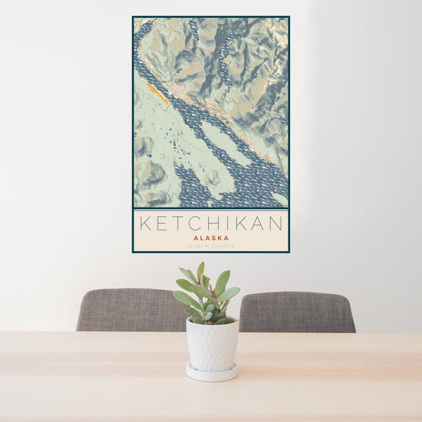 Ketchikan - Alaska Map Print in Woodblock