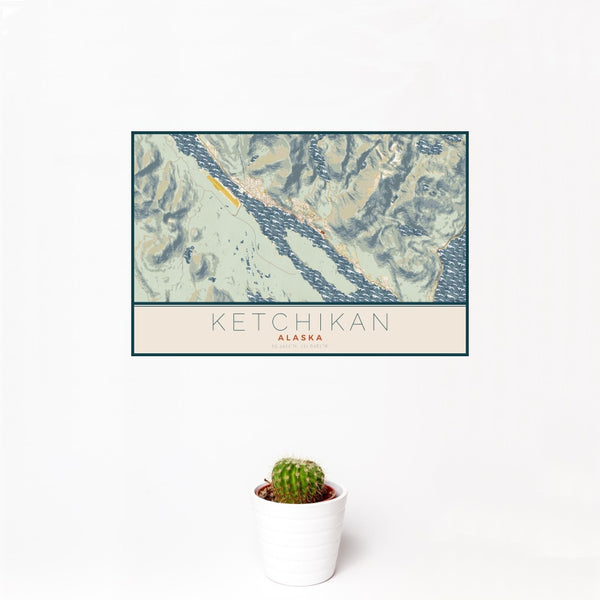 Ketchikan - Alaska Map Print in Woodblock