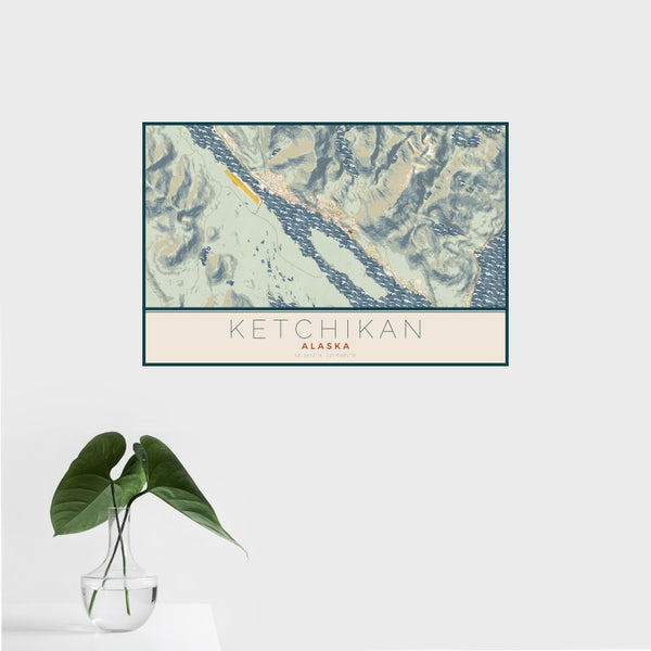 Ketchikan - Alaska Map Print in Woodblock