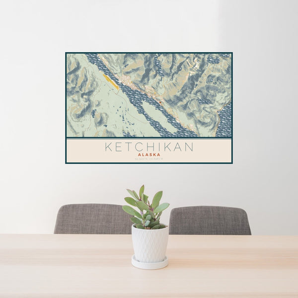 Ketchikan - Alaska Map Print in Woodblock