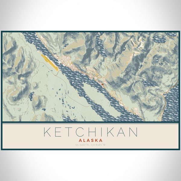 Ketchikan - Alaska Map Print in Woodblock