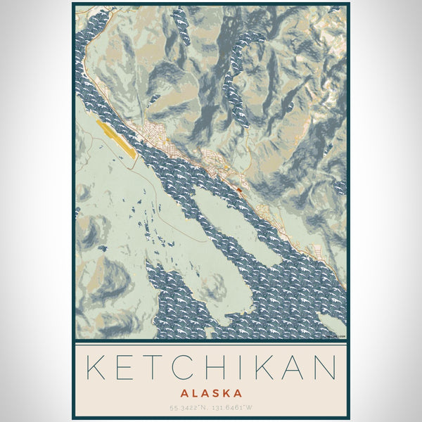 Ketchikan - Alaska Map Print in Woodblock
