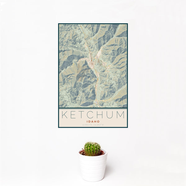 Ketchum - Idaho Map Print in Woodblock